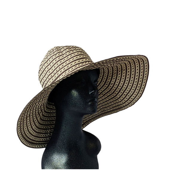 Karen Keith Large Brim Tan, Brown, Cream Sun Hat Size Med NWOT - Picture 1 of 7